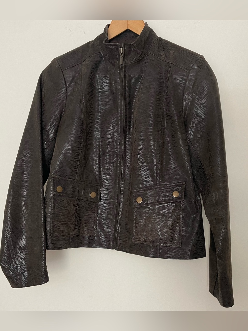 Alfani Women's Dark Brown Genuine Leather Zip Jacket